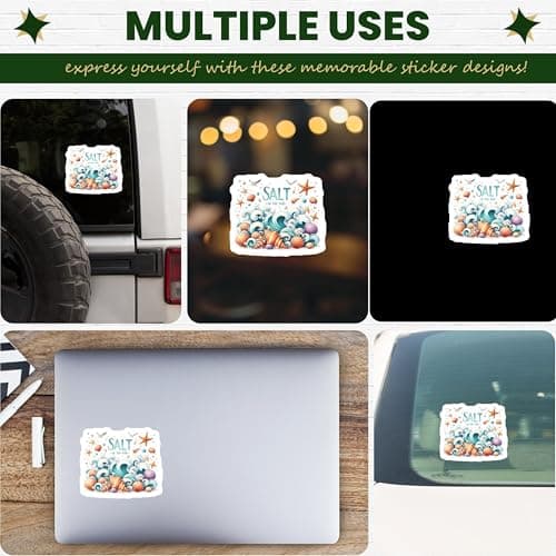Ocean Theme Seashell Sticker - Salt in The Air Design - Beach Decor for Home and Gift - 5-Inch Sticker - 2-Pack - CCSTIC