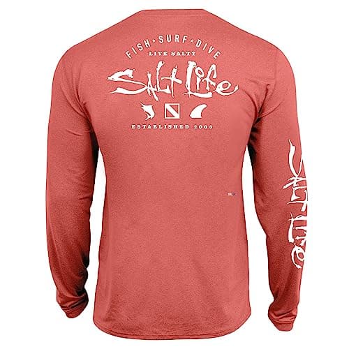 Salt Life Men's Waterman's Trifecta Long Sleeve Performance Pocket Tee - Water-resistant, Sun Protection, Moisture-wicki — Burnt Coral Heather