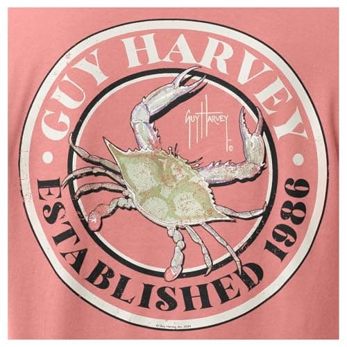 Guy Harvey Men’s Offshore Fish Collection Short Sleeve T-Shirt for Fishing Enthusiasts Feature-Fit Edition Medium Size R — Canyon Rose/Crab Fest