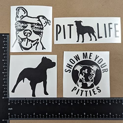 Pit Bull Decals 4 Pack: Show Me Your Pitties Sunglasses, Pitbull Silhouette, Pit Life, Show Me Your Pitties Decals (Smal