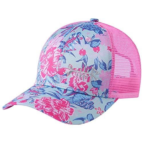 BASSDASH Altimate Fishing Hat Mesh Back Adjustable Baseball Trucker Cap for Men and Women Global Recycled Standard — Mint Green/Floral