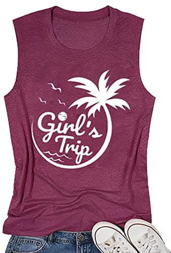 Coconut Tree Graphic Print Women Summer Workout Tank Top for Girls Sleeveless O Neck — Purple