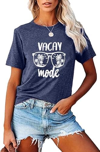 Fashvacation Sun Salt Sand Beach Tshirt for Women Summer Coconut Tree Graphic Casual Short Sleeve Loose Fit Tee — T35-greyblue