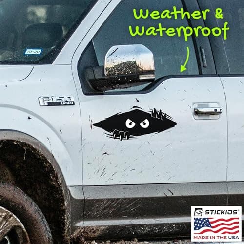 Peeking Monster Car Decal - Large Vinyl Bumper Sticker for Cars and Trucks - Made in USA - Dents & Scratches - Heavy Dut
