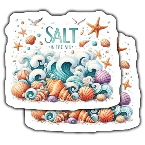 Ocean Theme Seashell Sticker - Salt in The Air Design - Beach Decor for Home and Gift - 5-Inch Sticker - 2-Pack - CCSTIC