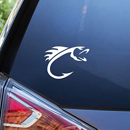 KamiDesigns Fish Hook Decal - Outdoor, Car Bumper, Truck Window - Minimalist White Vinyl Decal, 5x5 Inches Pack of 1