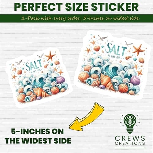 Ocean Theme Seashell Sticker - Salt in The Air Design - Beach Decor for Home and Gift - 5-Inch Sticker - 2-Pack - CCSTIC