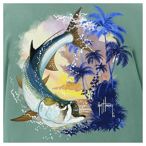 Guy Harvey Men’s Offshore Fish Collection Short Sleeve T-Shirt for Fishing Enthusiasts Feature-Fit Edition Medium Size R — Deep Sea/Tarpon Coast