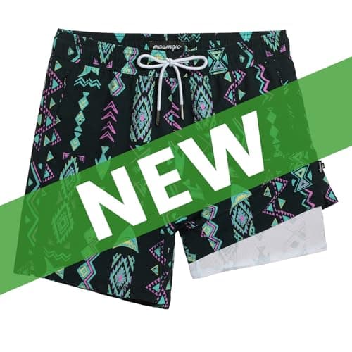 Maamgic 2 in 1 Mens Swim Trunks 7 Inch Swim Shorts - Recycled Material - Swimming, Beach - Durable and Comfortable - 32 — Fish Totem Black