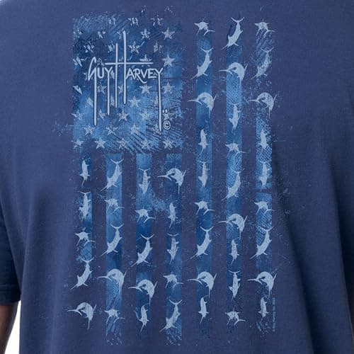 Guy Harvey Men’s Offshore Fish Collection Short Sleeve T-Shirt for Fishing Enthusiasts Feature-Fit Edition Medium Size R — Estate Blue/Tonal Usa