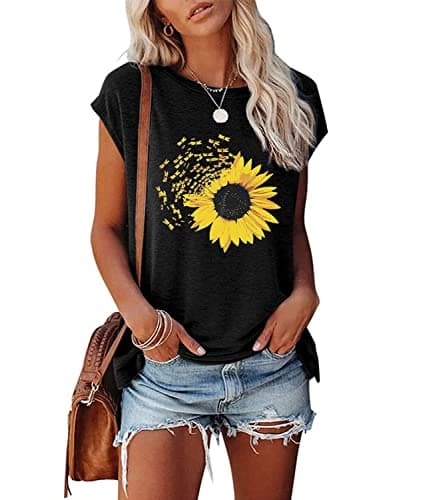 JNIFULI Women's Casual Summer Short Sleeve Graphic Tees Funny Dragonfly Printed Cute Tops
| JNIFULI Women's Funny Drago — X-black