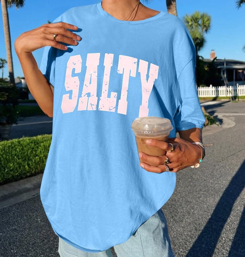 Salted Beach Women's Oversized Graphic Tees for Summer Hawaiian Style Casual Wear
| Hawaiian Beach Oversized graphic te