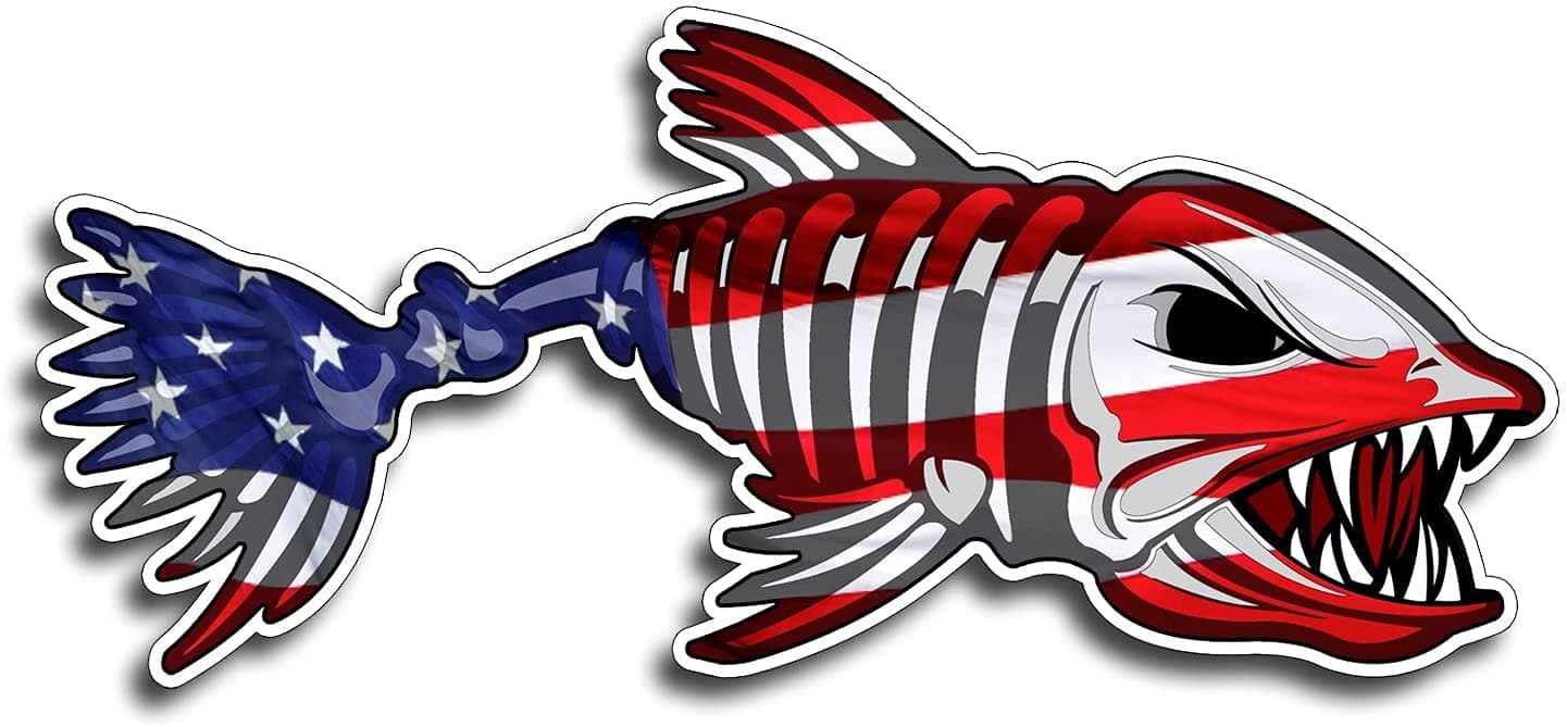 WSQ USA Flag Skeleton Fish Vinyl Stickers - Patriotic Decor for Boats and Cars - 6x|5 Inches
WSQ USA Flag Skeleton Fish