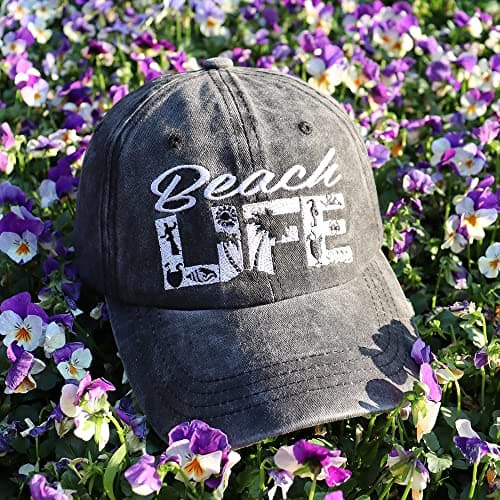 HHNLB Beach Life Hat for Men Women: Beach Hat with Adjustable Fit, Vintage Embroidered Baseball Cap, Distressed Washed S