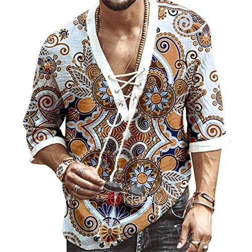 Rela Bota Men's V-Neck Short Sleeve Beach Shirt Printing Yoga Top
| Rela Bota Men's Short Sleeve Beach V-Neck Drawing S — White