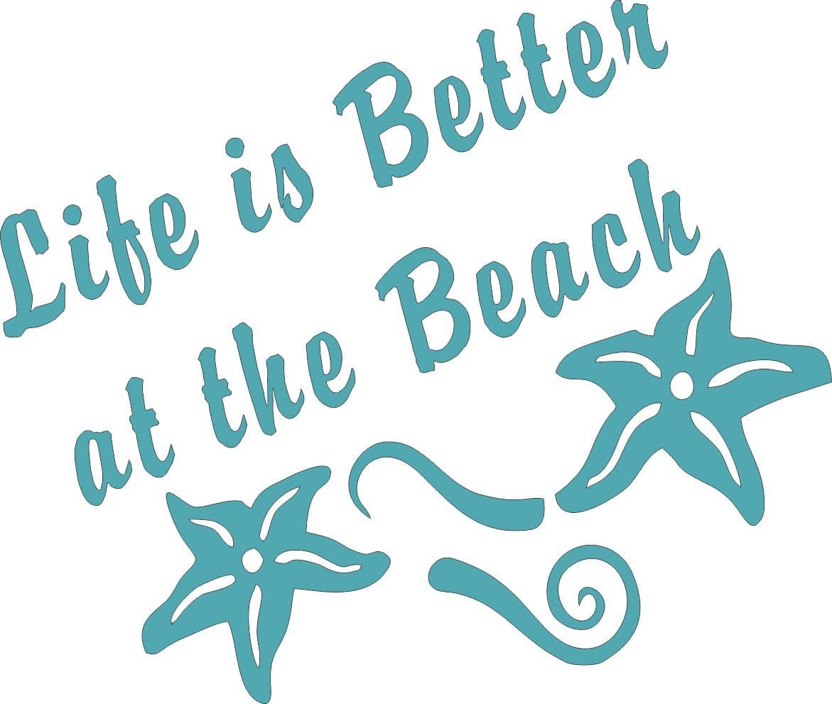 Life's Better at The Beach - Die Cut Vinyl Window Decal for Car/Truck (6.5"x5.5", Turquoise Blue)  
Life's Better at The