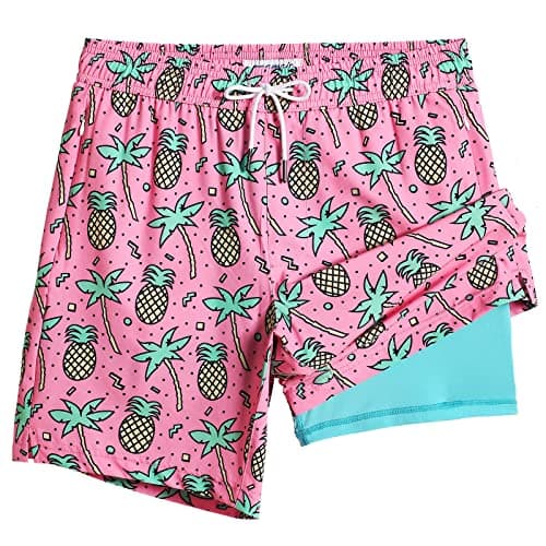 Maamgic 2 in 1 Mens Swim Trunks 7 Inch Swim Shorts - Recycled Material - Swimming, Beach - Durable and Comfortable - 32 — Pinapple Palm