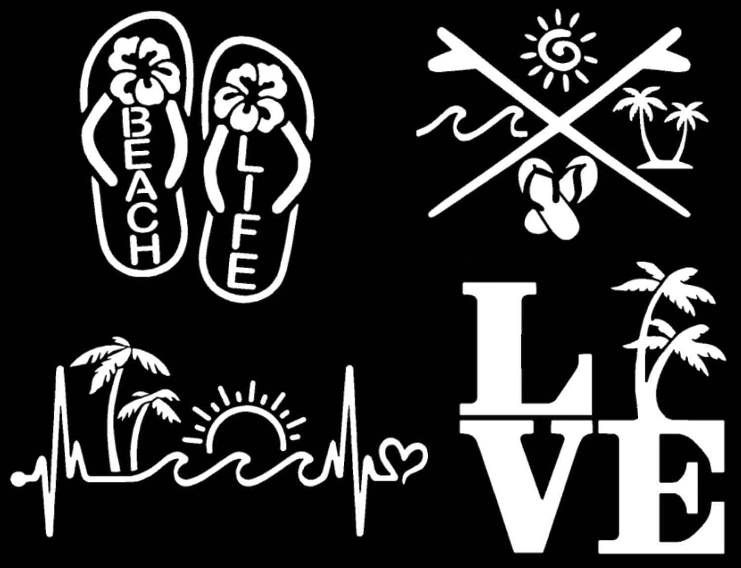 Beach Life Decals 4 Pack - Beach Life Flip Flops for Beach Lovers (White, Small ~|5")
| Beach Life Decals 4 Pack - Hear