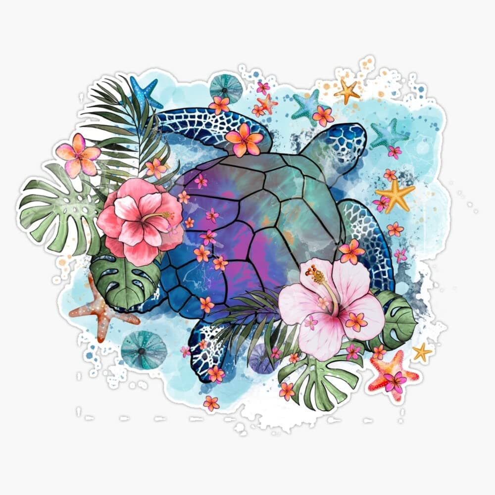 Sea Turtle Watercolor Tattoo Sticker Decal for Cars Outdoor Vehicle Accessories 5" Vinyl Decal