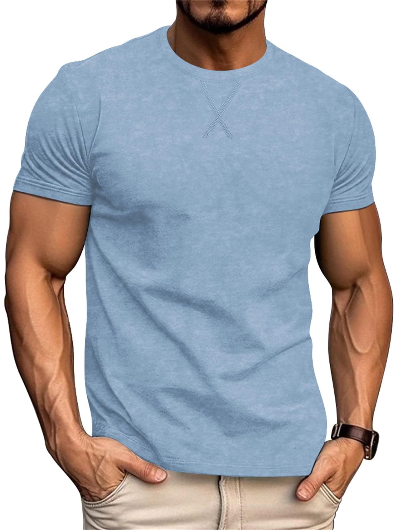 Logeeyar Men's Athletic Washed T-Shirts Basic Crew Neck Tees for Causal Wear
| Logeeyar Men's Distressed Cotton T-Shirt