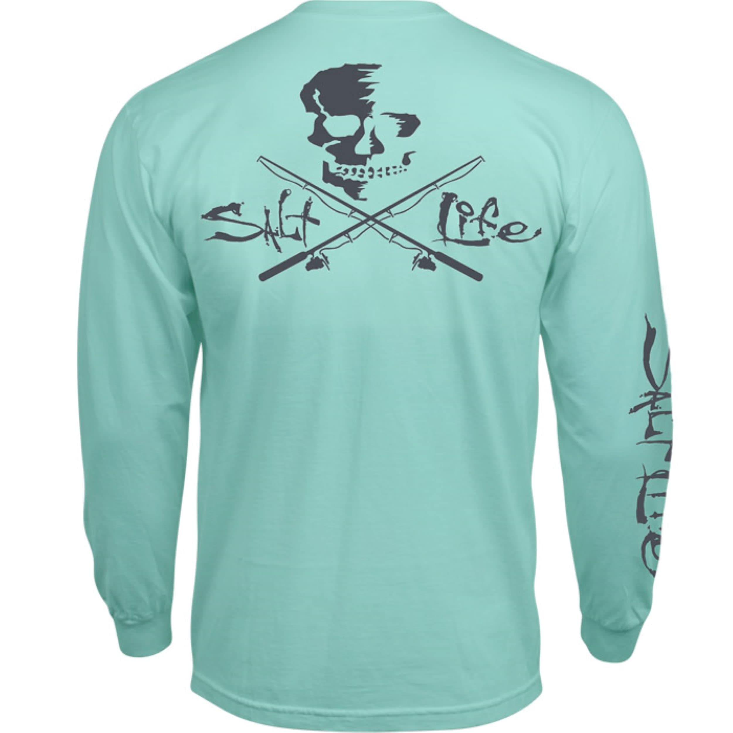 Salt Life Men's Summer Casual Shirt Skull and Poles Long Sleeve Classic Fitpondeering