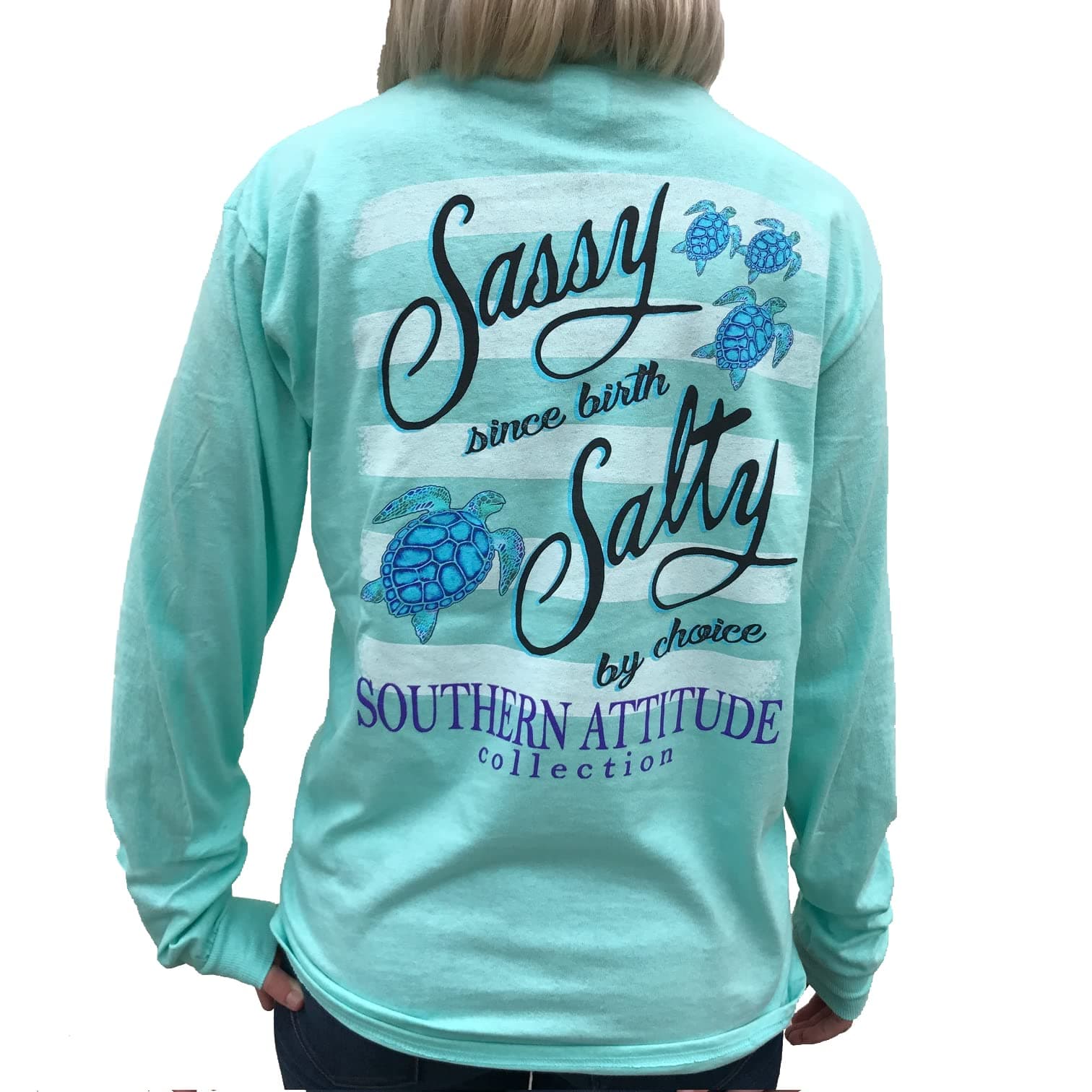 Southern Attitude Women's Long Sleeve Salty by Choice Sea Turtles T-Shirt Trendy and Sustainable Fashion for Summer Bea