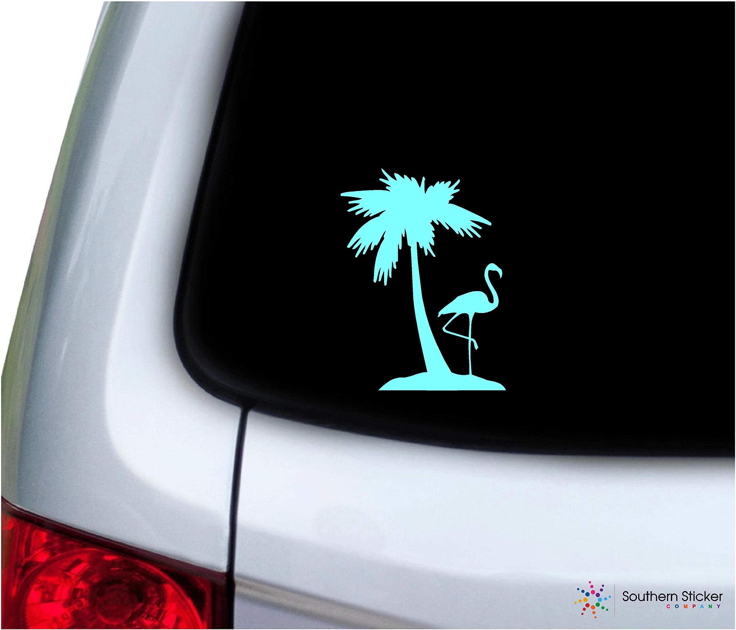 Flamingo One Palm Tree Laptop Car Window Truck Mint Size |9x5.2 Inches Beach Ocean USAMade USAShipped Mint