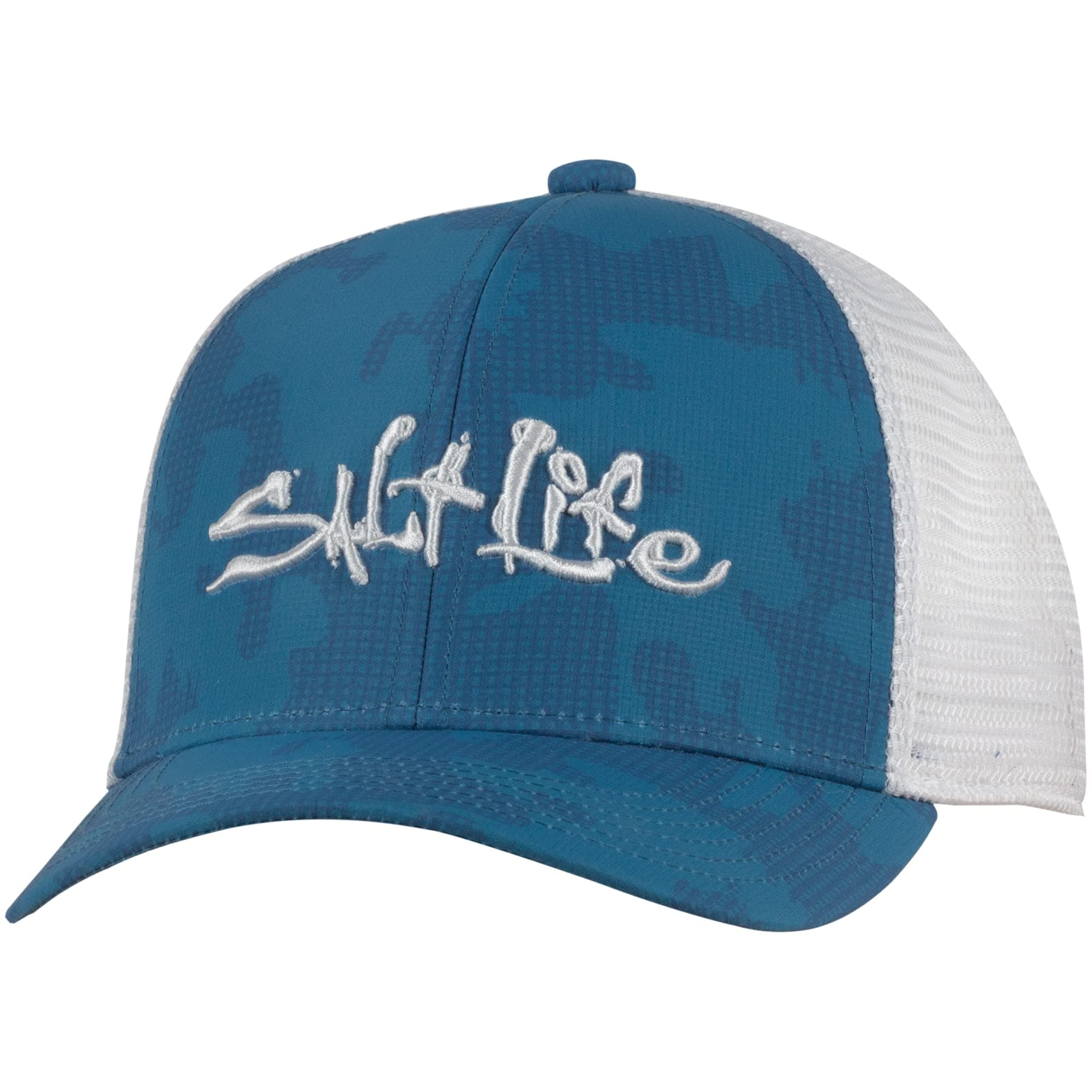 Salt Life Reef Blue Camox Mesh Youth Hat OSFM Cool Breathable Sport Hat for Teen Boys and Girls