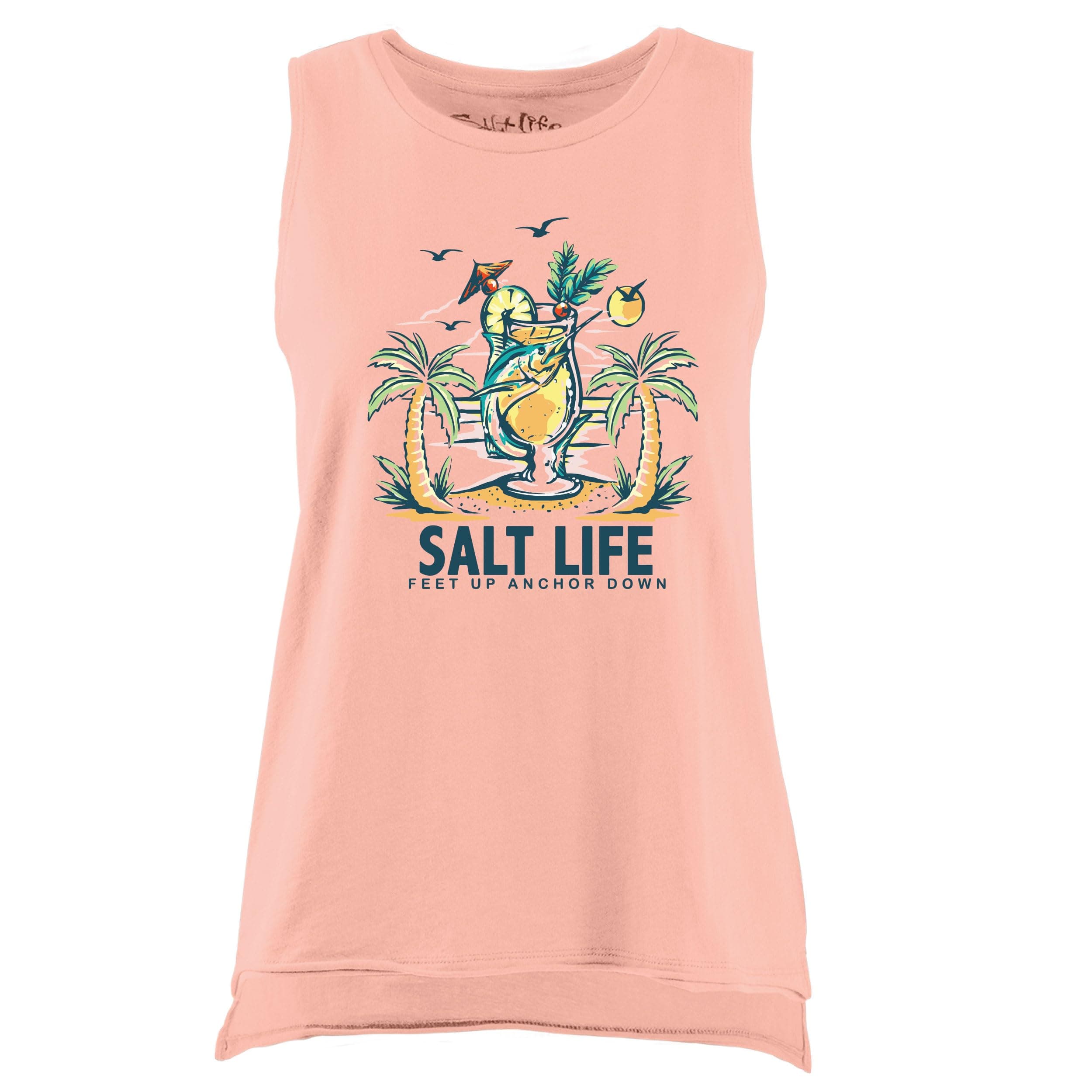 Salt Life Women's Comfortable Muscle Tank Top for Beach and Workout
| Salt Life Women's Fashionable Drink Up Muscle Tan
