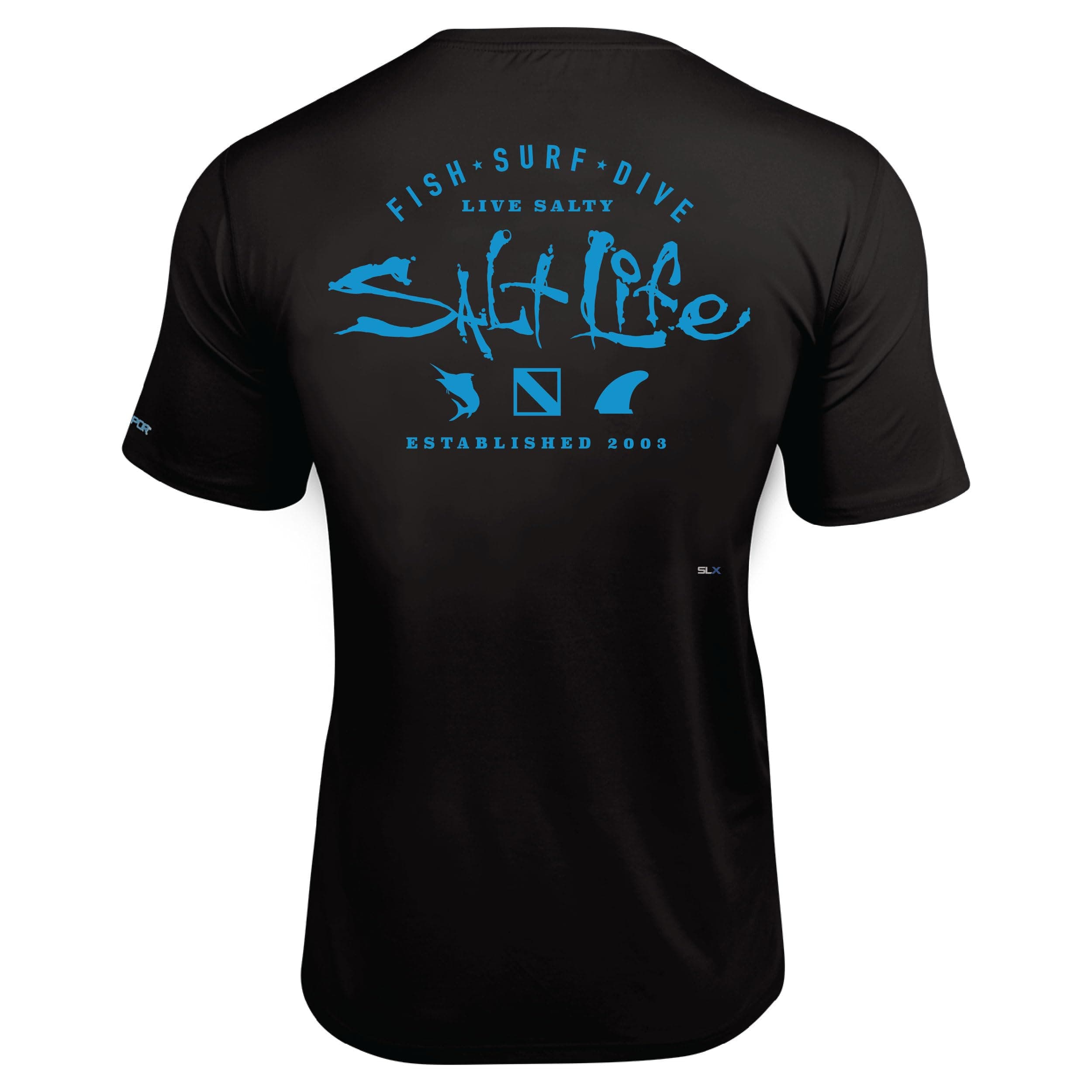 Salt Life Waterman's Trifecta Short Sleeve Performance Pocket Tee - Black/Turquoise, Small - Water Skiing Apparel, Fishi