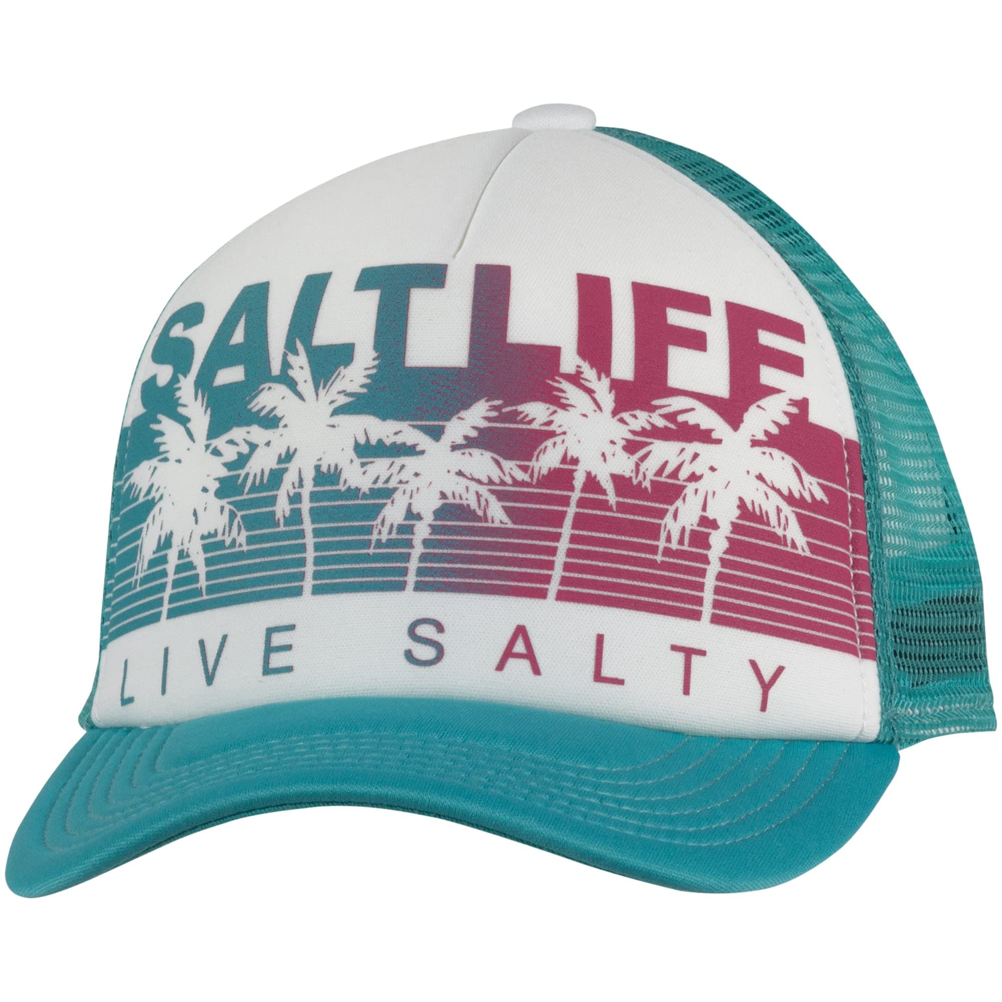 Salt Life Palm Promenade Youth Trucker Hat: Tropical Teal, OSFM Youth-Friendly Summer Hat with Mesh Ventilation for Outd