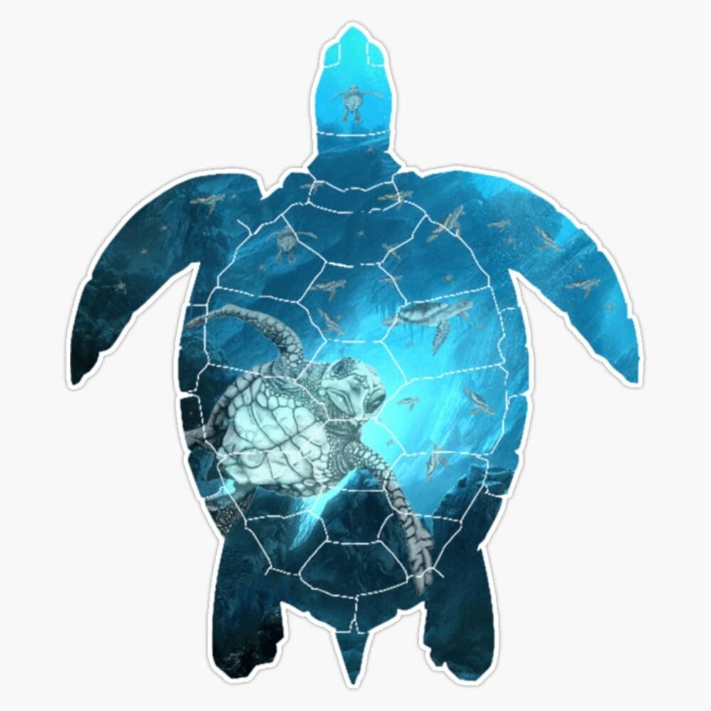 Under The Sea Blue Sea Turtle Vinyl Sticker Waterproof Decal 5" Laptop Window Bumper Sticker