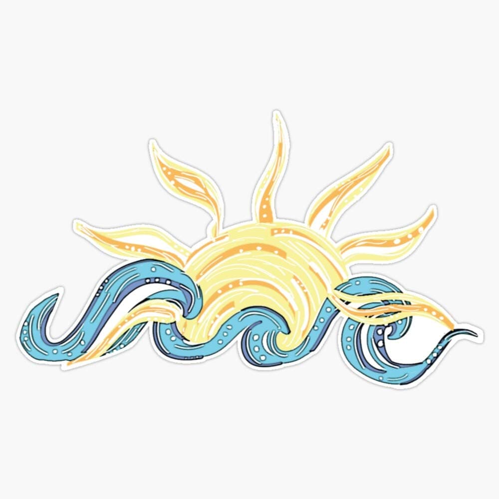 Ocean And Sun - Trendy Cute Vinyl Waterproof Sticker Decal for Car and Laptop - Ideal Beach Gifts for Men and Women 5"