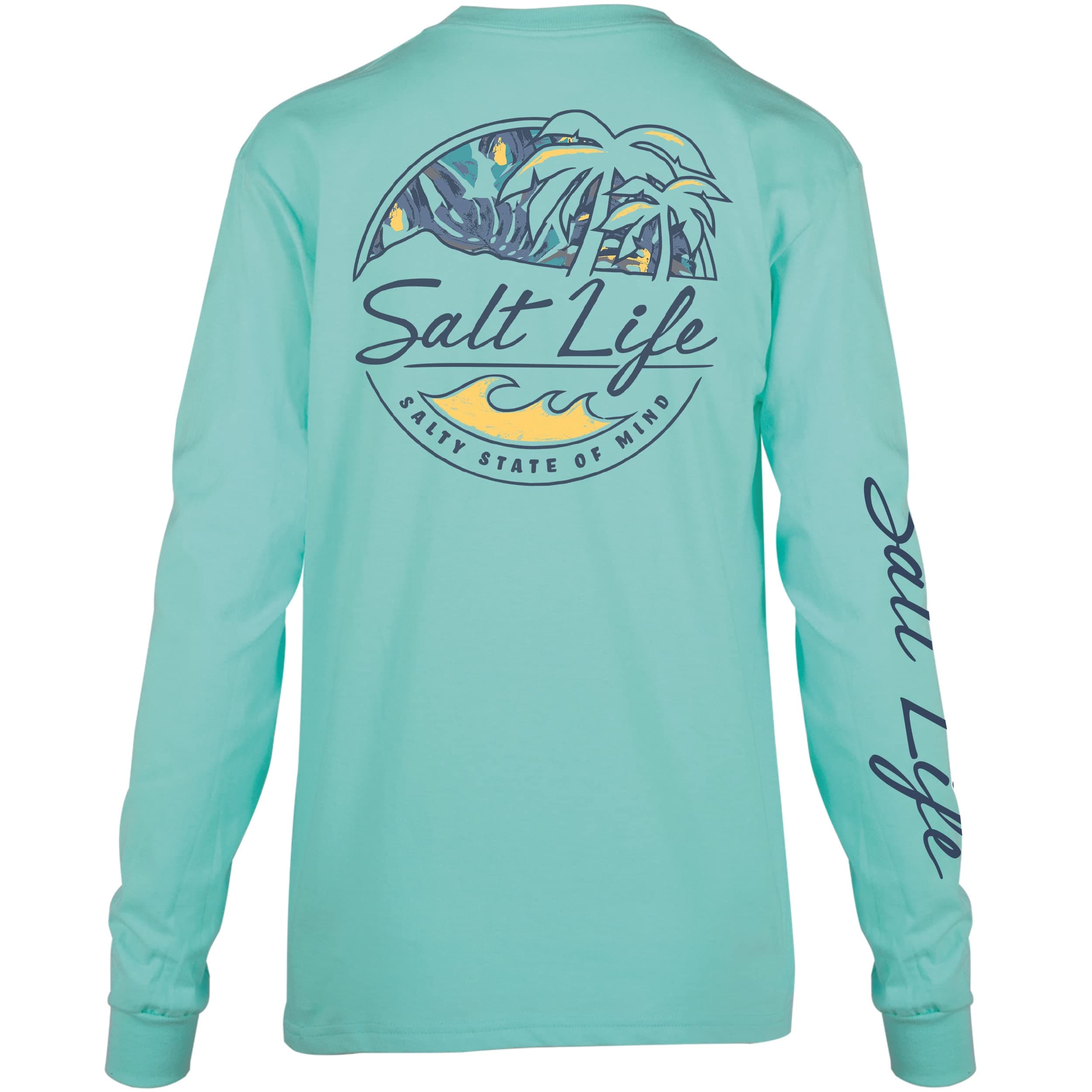 Salt Life Aruba Blue Long Sleeve V-Neck Tee for Men and Women, Beach Vacation Essential, Moisture Wicking, Unisex Medium
