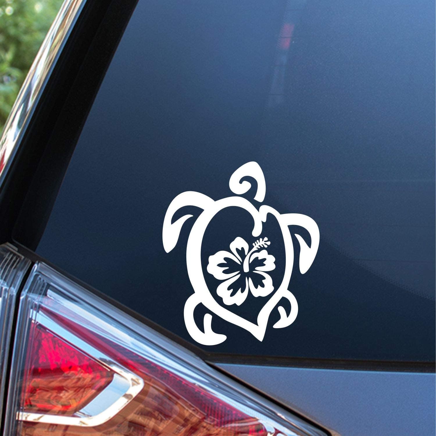 Sunset Graphics Hibiscus Sea Turtle Decal Vinyl Sticker for Cars Trucks Vans Walls | White | 5.5 inches | Ocean Sea Life