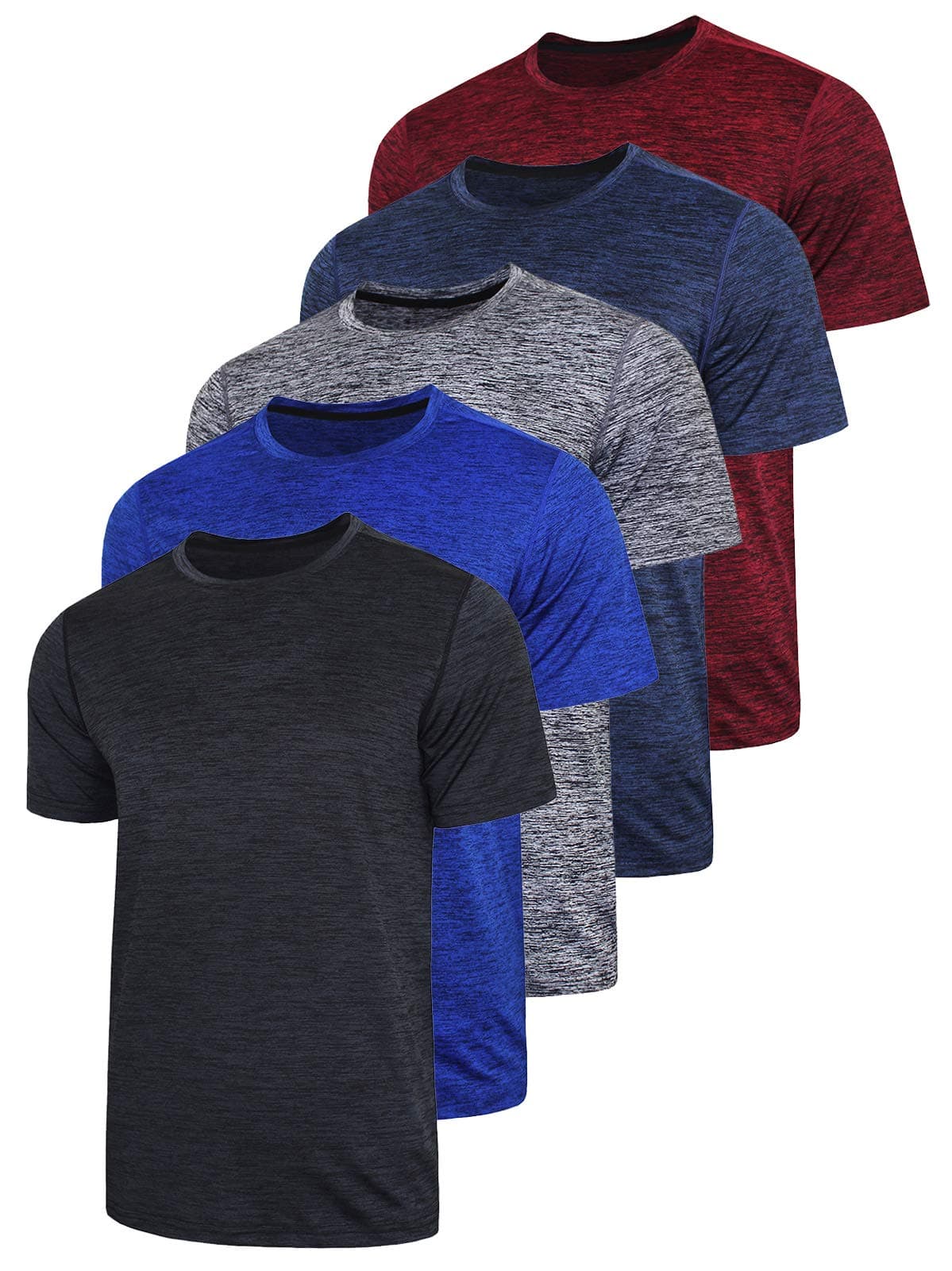 Liberty Imports Men’s Athletic Quick Dry Running Gym Workout Short Sleeve T-Shirts 5 Pack Bulk