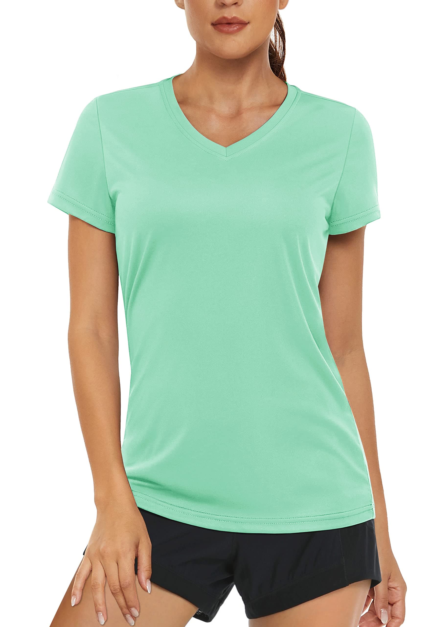 Women's UPF 50+ Sun Protection V-Neck T Shirts for Athletes
| Quick Dry Women's V-Neck Short Sleeve Athletic Shirts
| W
