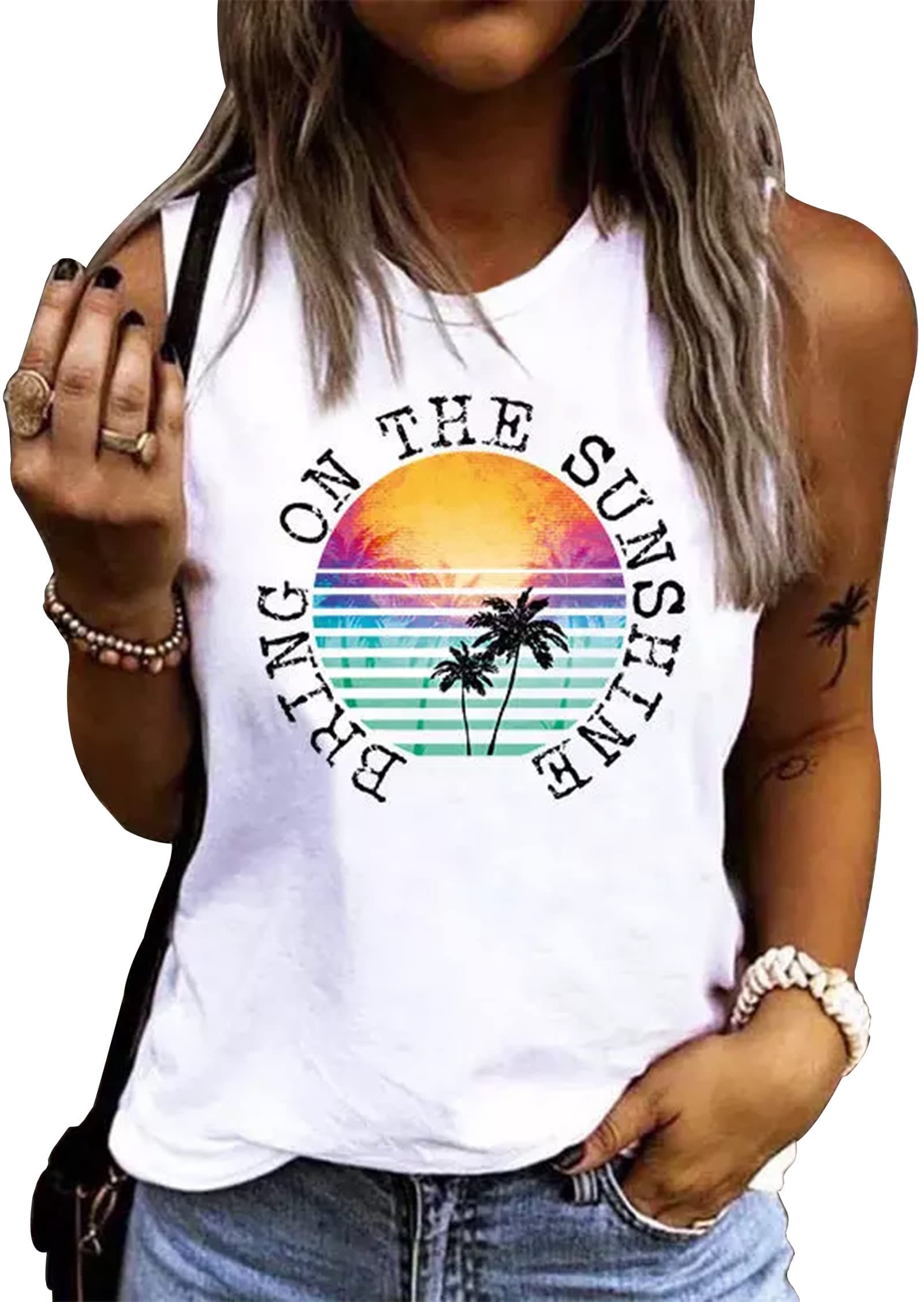 Lanmertree On Cruise Time Women's Summer Coconut Tree Sleeveless Shirts for Casual Beach Vacation
| Lanmertree Women's