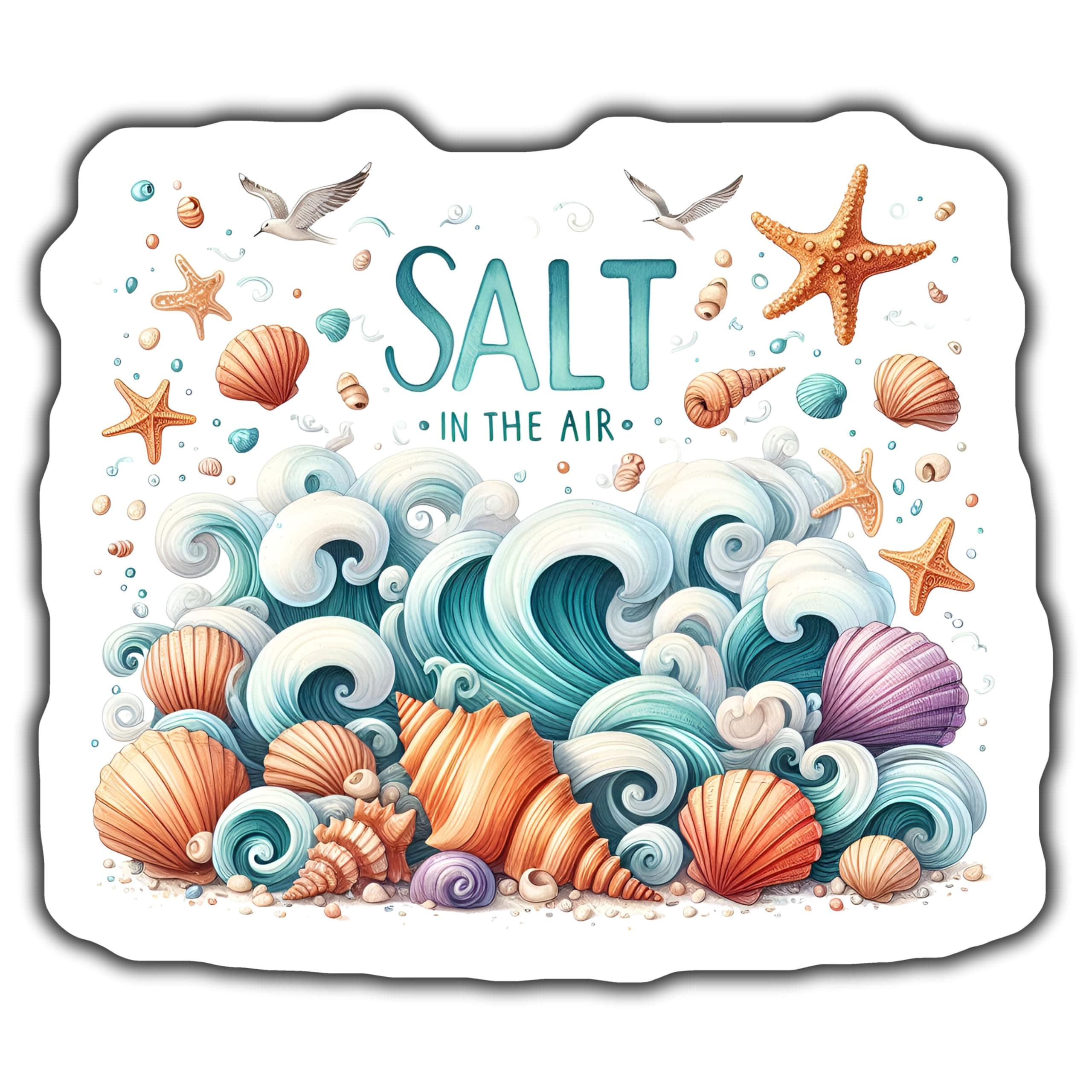 Ocean Theme Seashell Sticker - Salt in The Air Design - Beach Decor for Home and Gift - 5-Inch Sticker - 2-Pack - CCSTIC