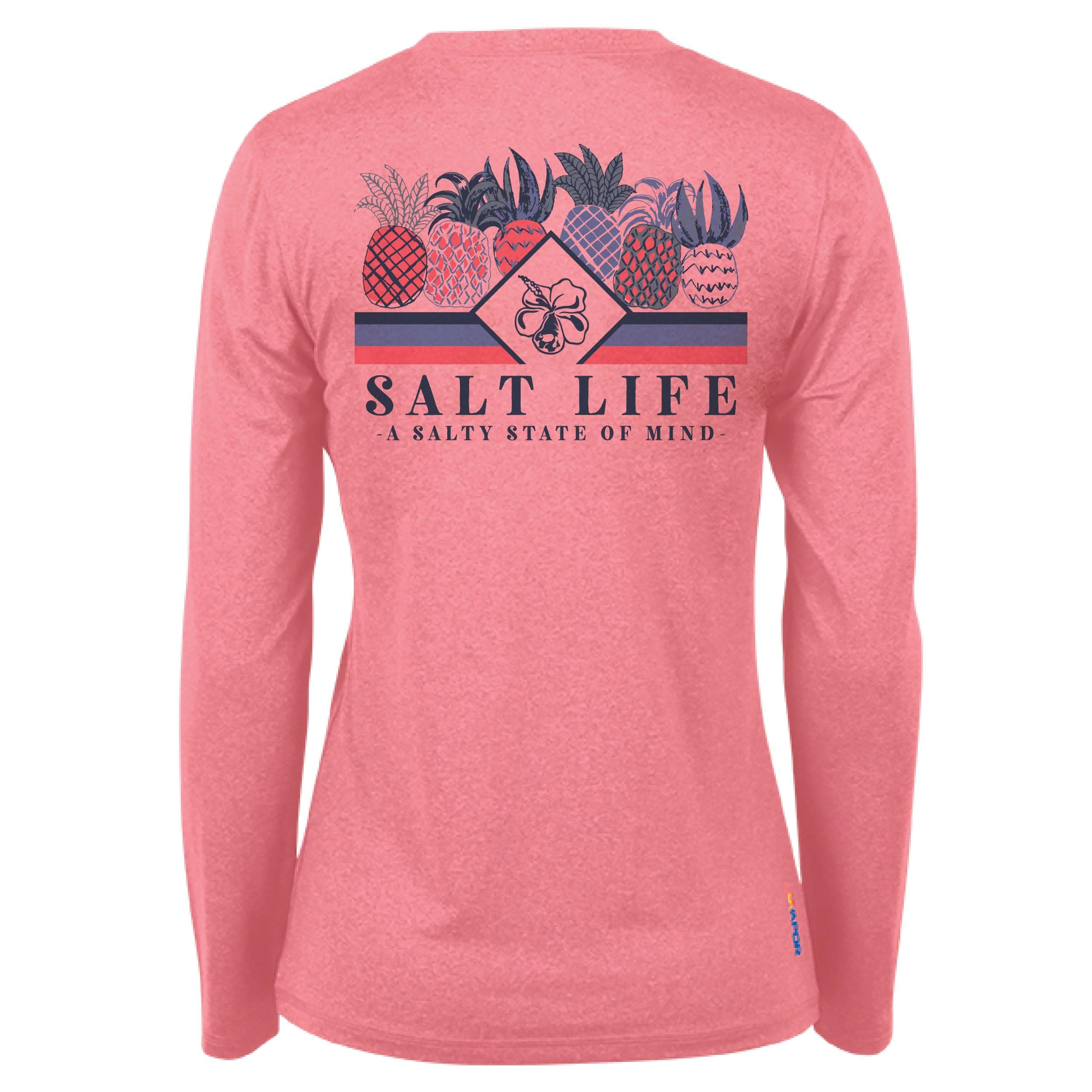 Salt Life Women's Pineapple Spike Long Sleeve Performance Tee + Size: Medium + Color: Mango + Quick Dry Fabrics
