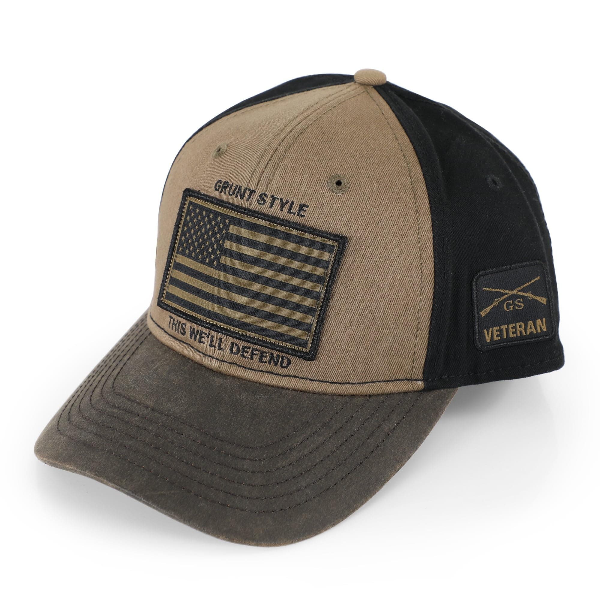 Grunt Style Veteran Flag Cap + Size + Multiple Colors + Military Veterans and Enthusiasts + Patriotic Events and Parades