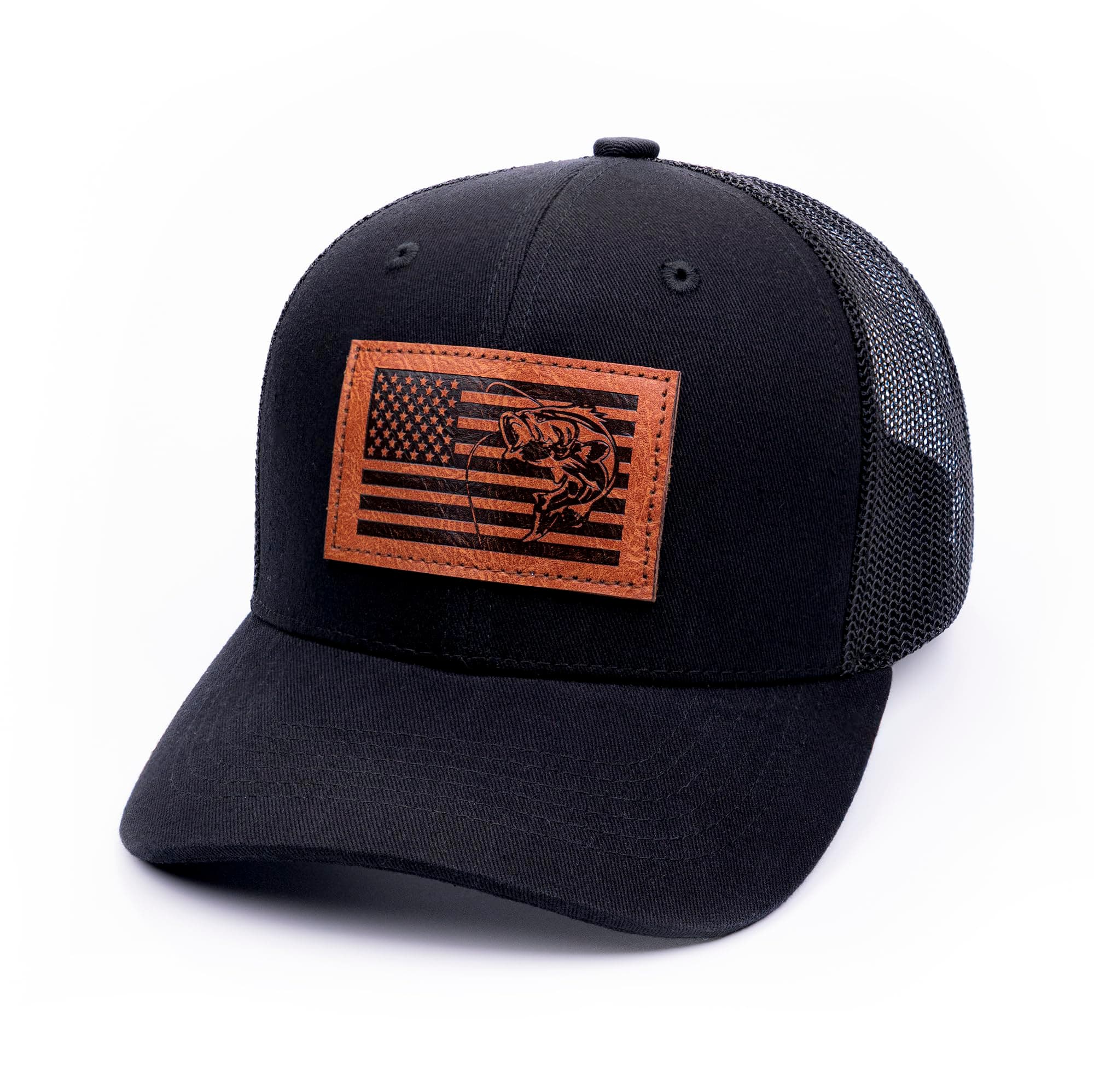 WOLF91WIN Men's American Flag Bass Fishing Trucker Hat – Gifts for Men, Fishing Gifts for Dad
